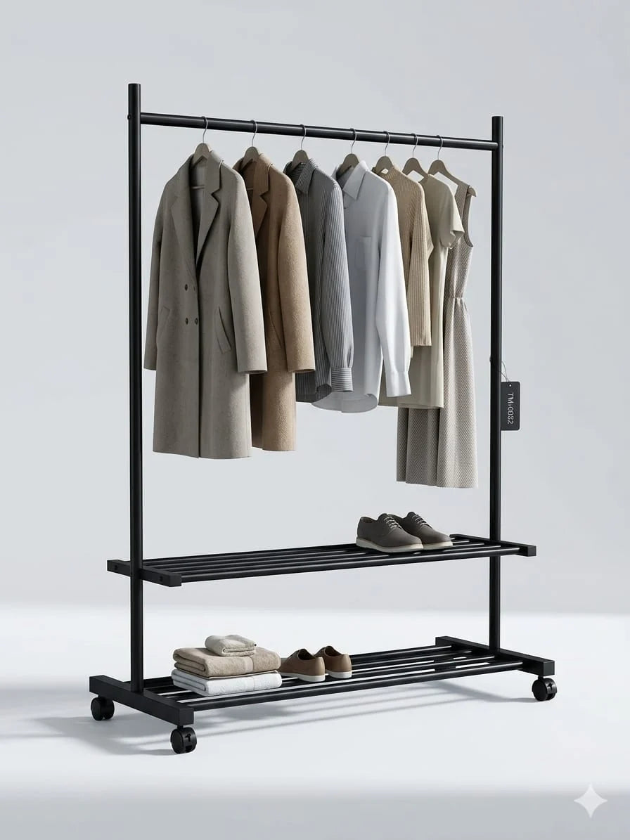Heavy-Duty Double-Tier Mobile Garment Rack