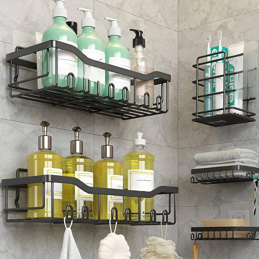 5-Pack Adhesive Shower Caddy set