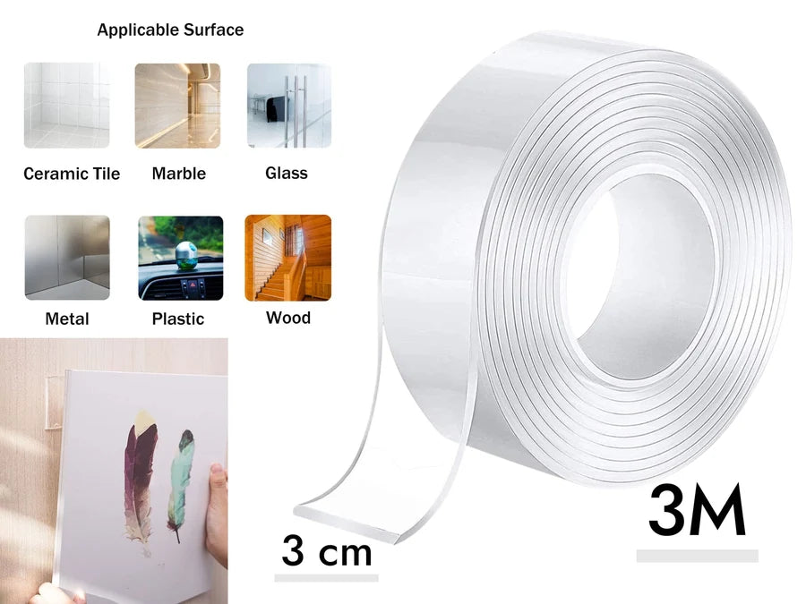 3 cm Wide Dual-Sided Nano Adhesive Transparent Tape 3 M