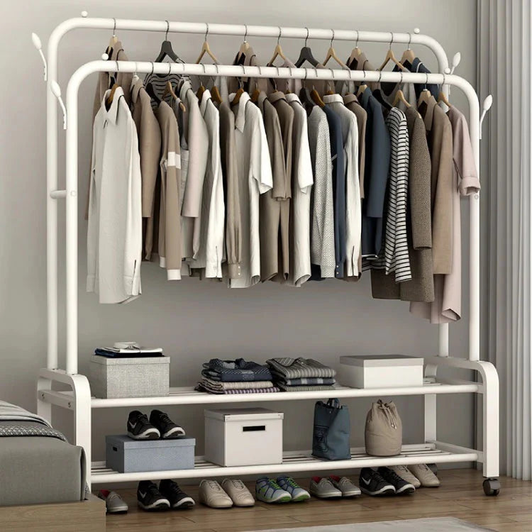 Simple wardrobe double-rod clothes rack floor
