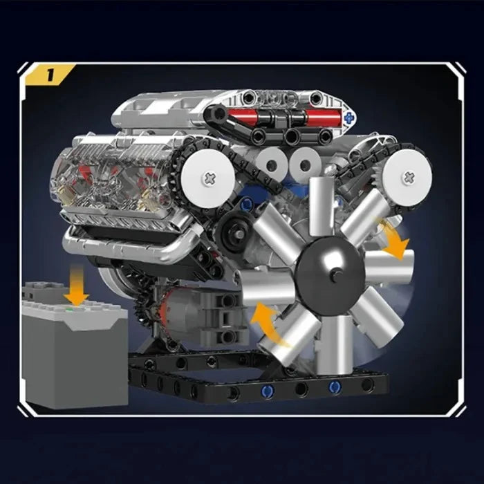 Motorized V8 Engine Building Block Set 552 pcs