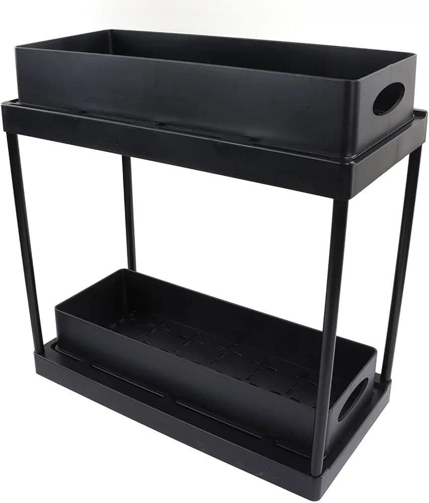 2-Tier Under Sink Organizer with Hooks, Bathroom & Kitchen Cabinet Organizer