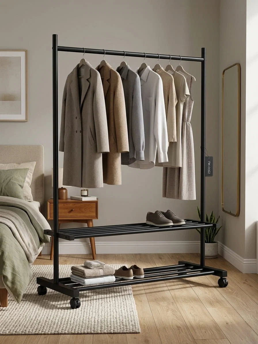 Heavy-Duty Double-Tier Mobile Garment Rack