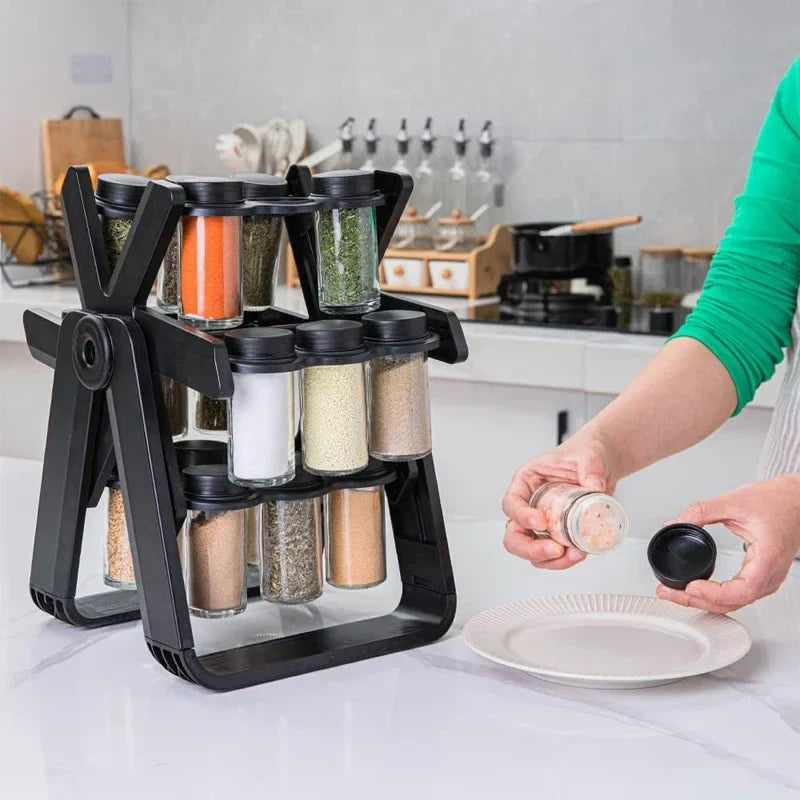 kitchen seasoning 18pcs bottles rotating organizer spice rack